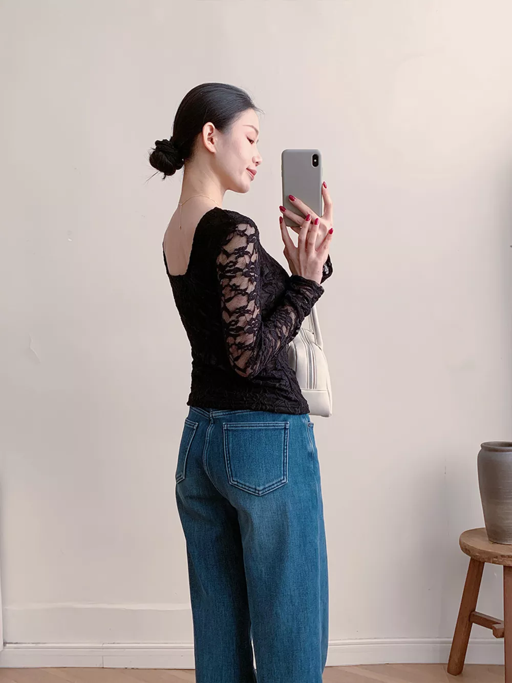 Lace Round Neck Long Sleeve Top, image 30