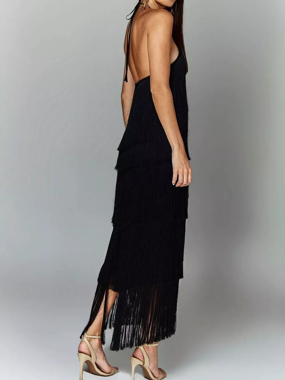 Fringe Halter Neck Maxi Dress, image 6