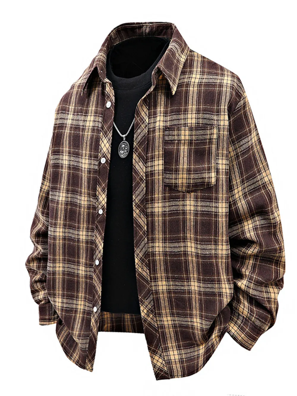 Men's Full Size Plaid Button Up Shirt Plus Size, image 2