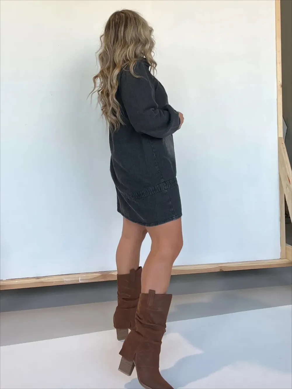 Full Size Button Front Long Sleeve Denim Dress Plus Size, image 8
