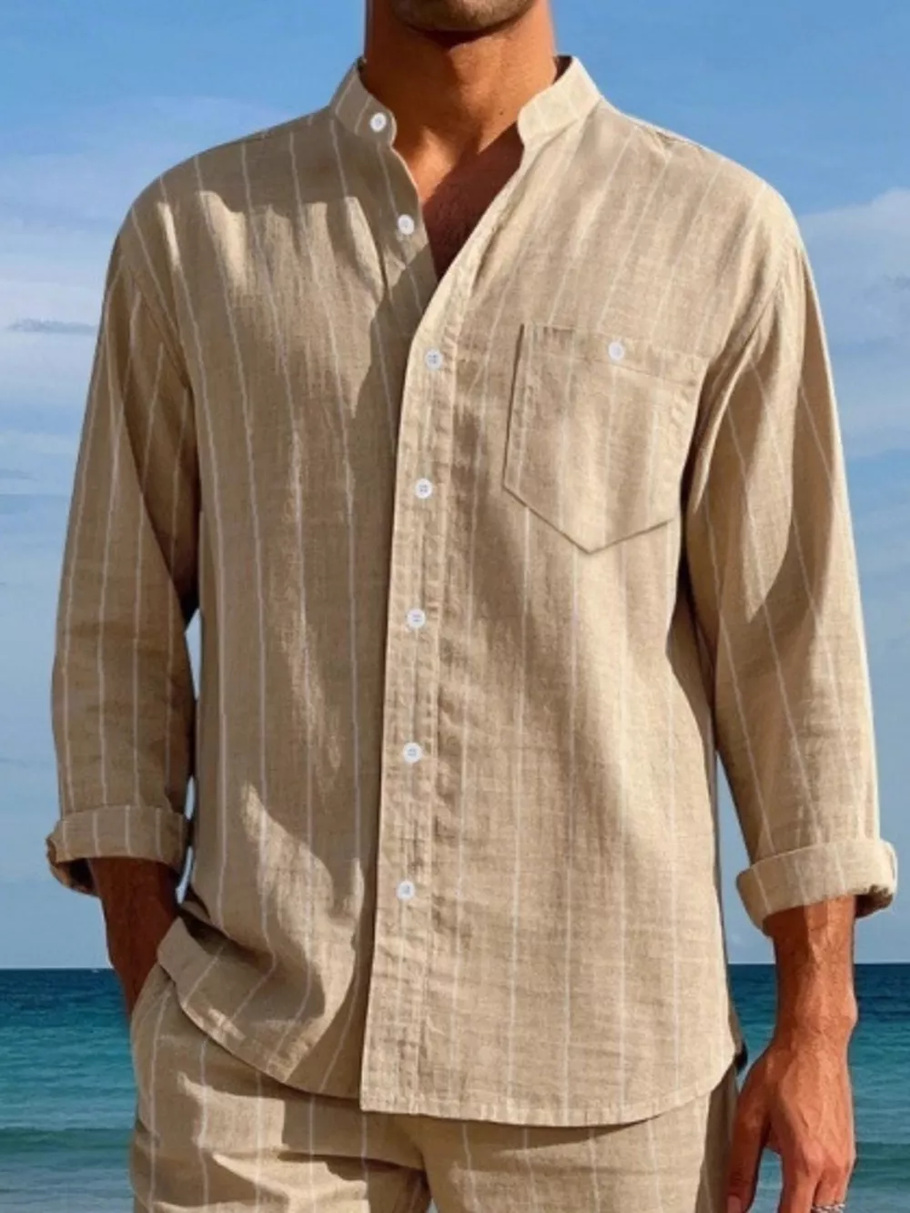 Men's Full Size Striped Button Up Shirt Plus Size, image 8
