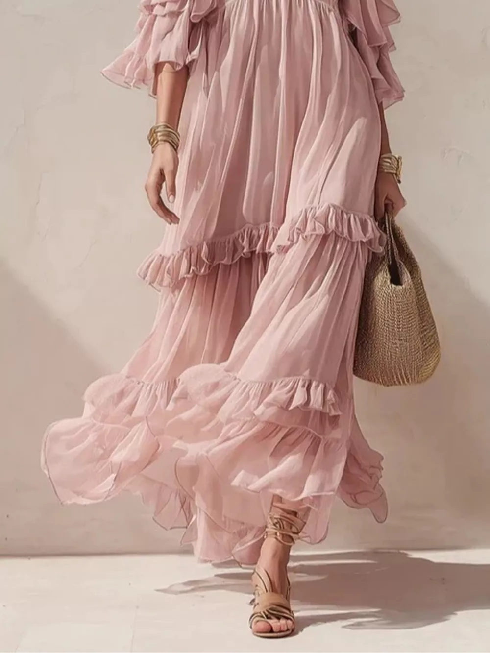 Cold-Shoulder Ruffled Maxi Dress, image 3