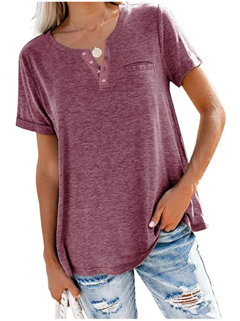 Full Size Notched Short Sleeve T-Shirt Plus Size