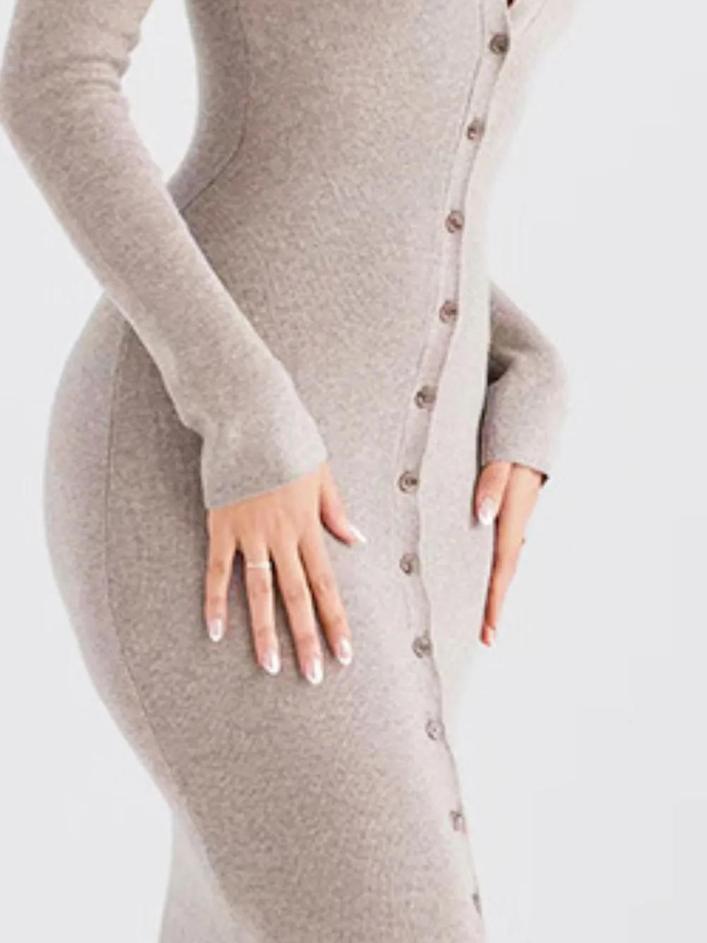Button Front Long Sleeve Sweater Dress, image 4
