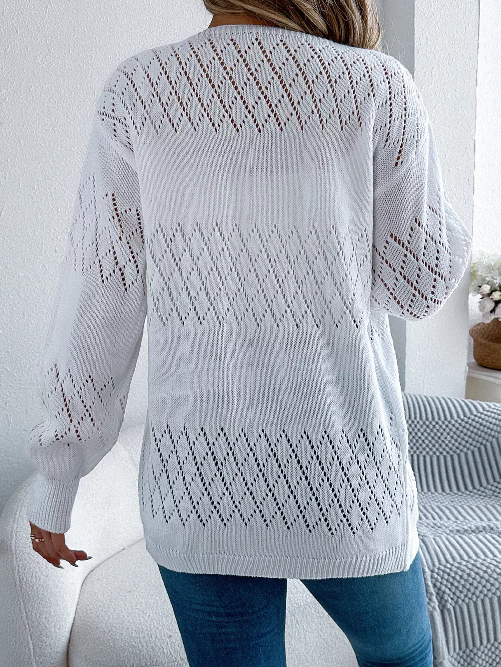 Openwork Open Front Long Sleeve Cardigan, image 12