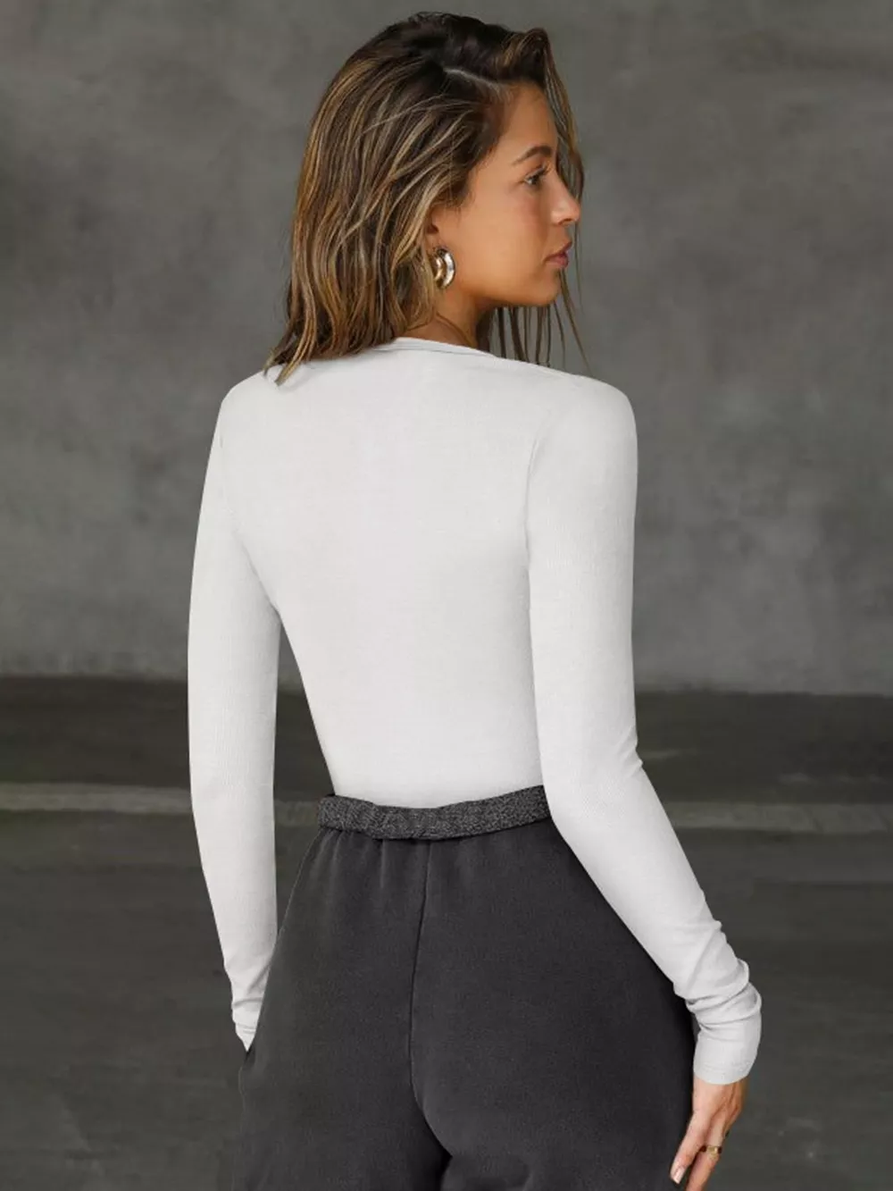 Deep V-Neck Long Sleeve Top, image 3