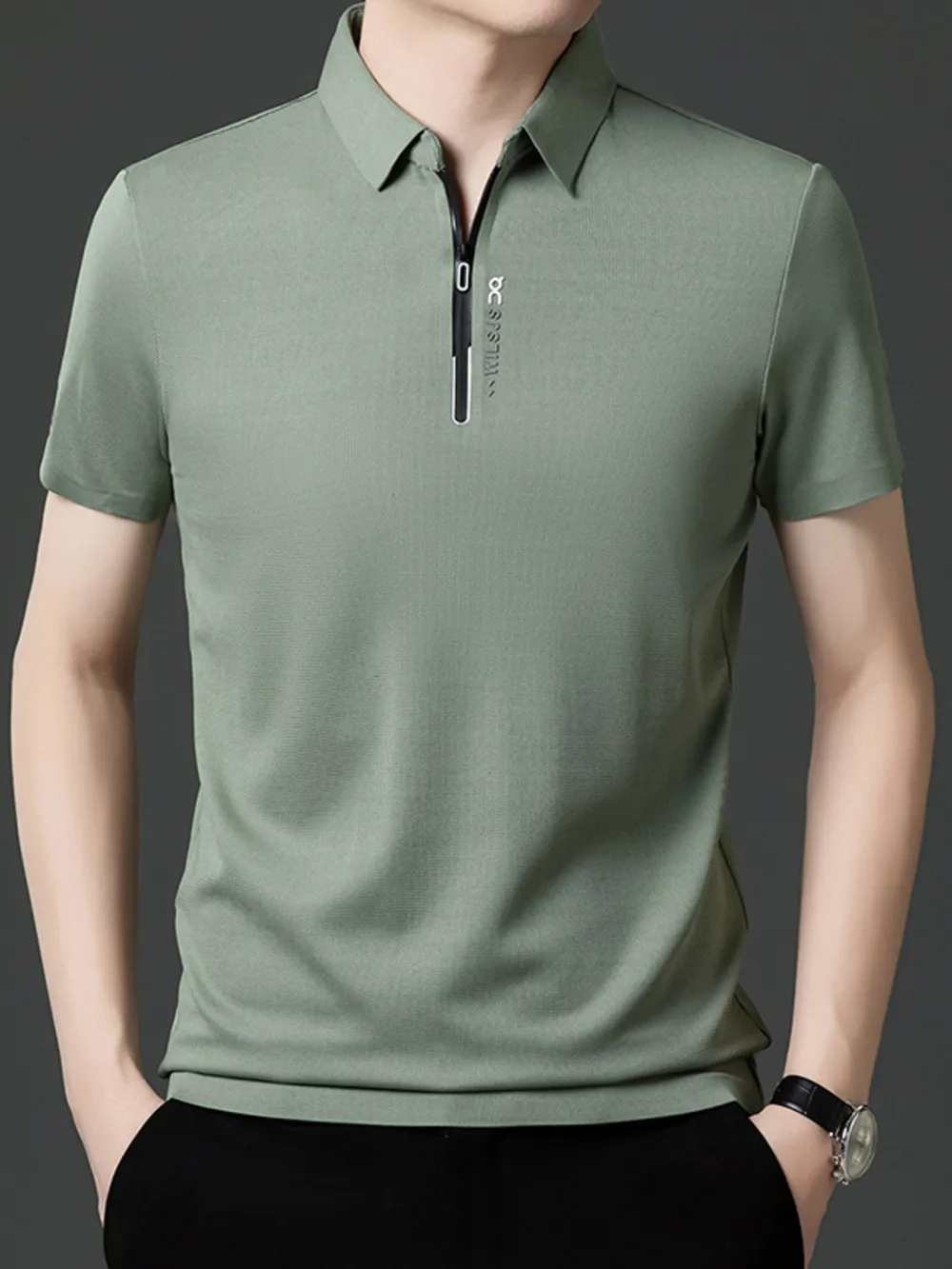 Men's Plus Size Quarter Zip Short Sleeve Polo