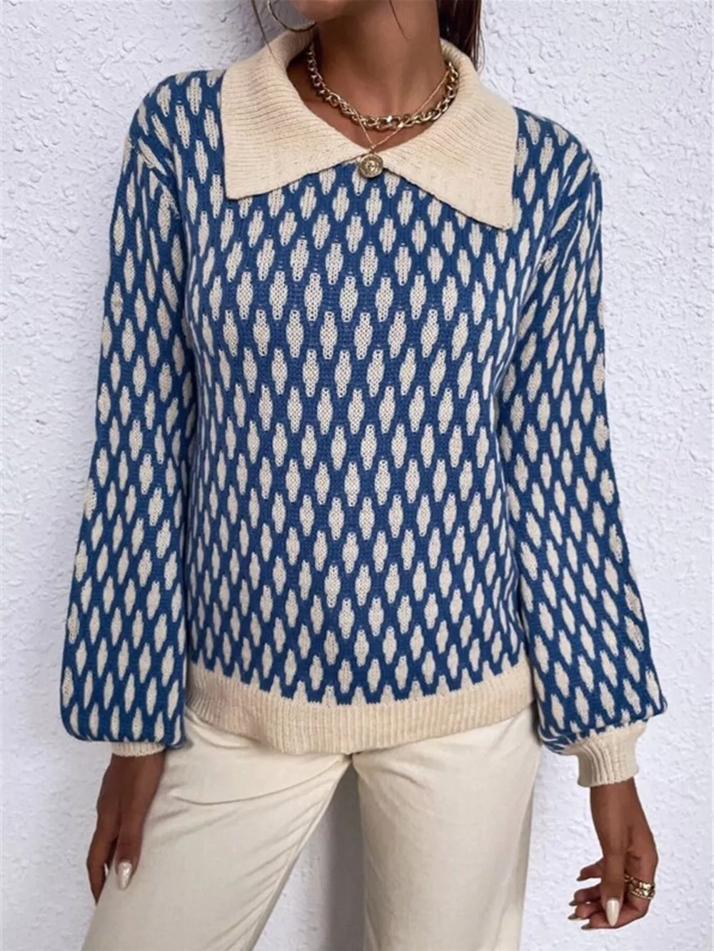 Diamond Pattern Peter Pan Collar Sweater, image 5
