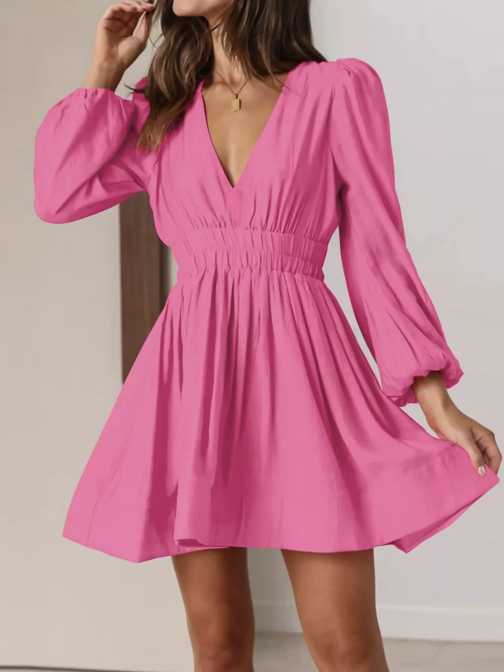 V-Neck Long Sleeve Mini Dress, image 12