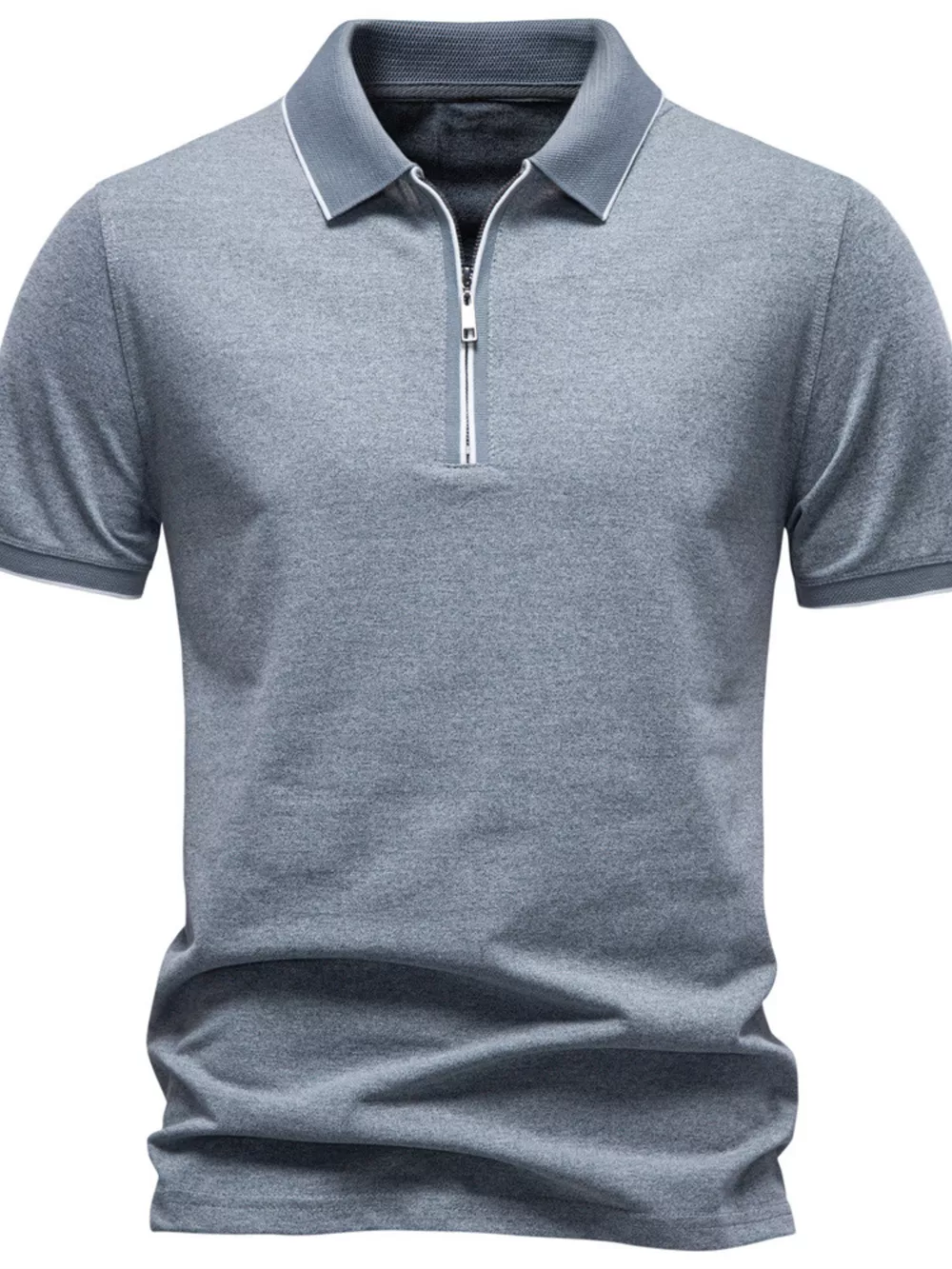 Men's Zippered Collar Polo with Contrasting Trim