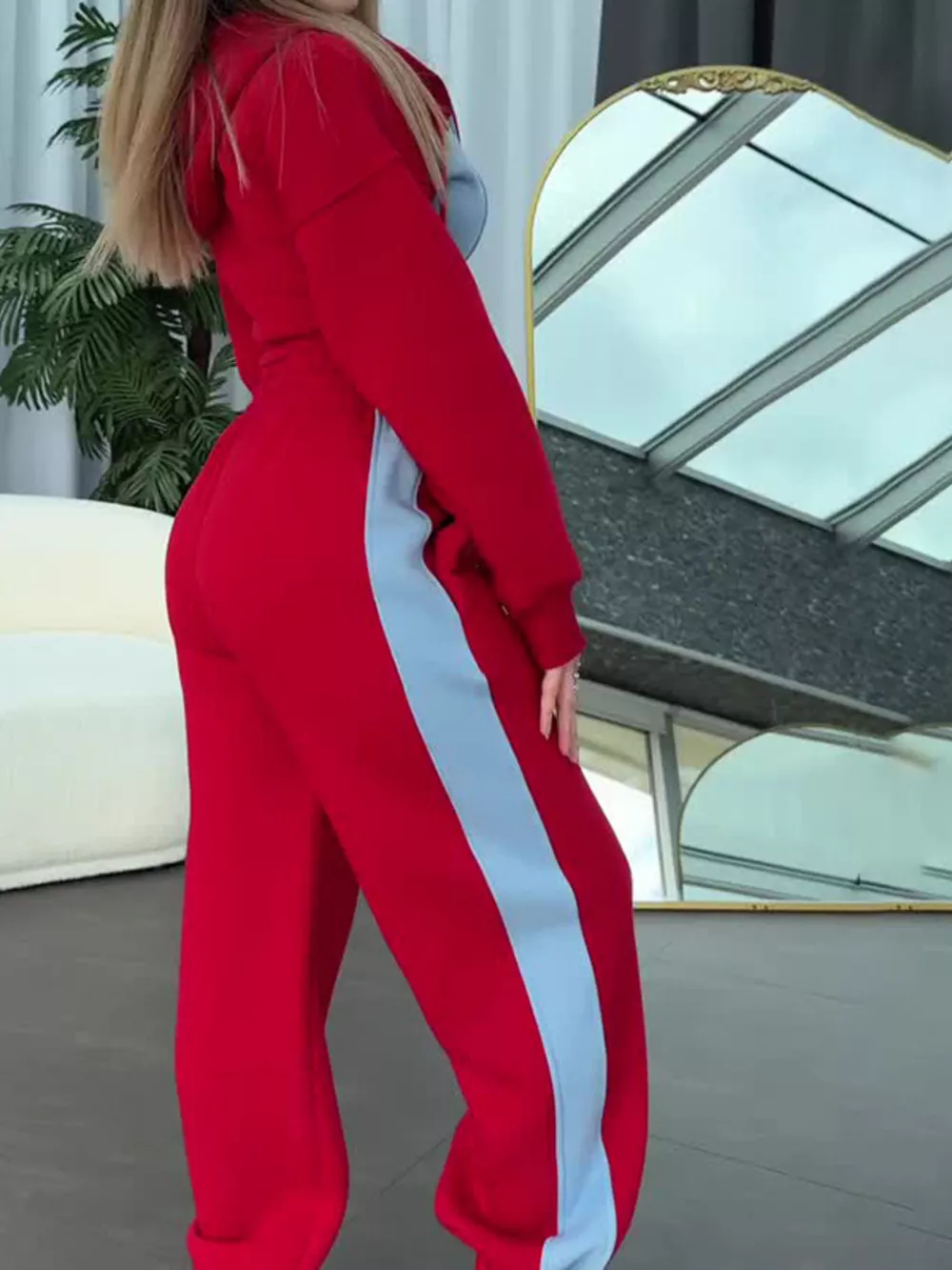 Color-Block Zip-Up Crop Hoodie and Joggers Set, image 8