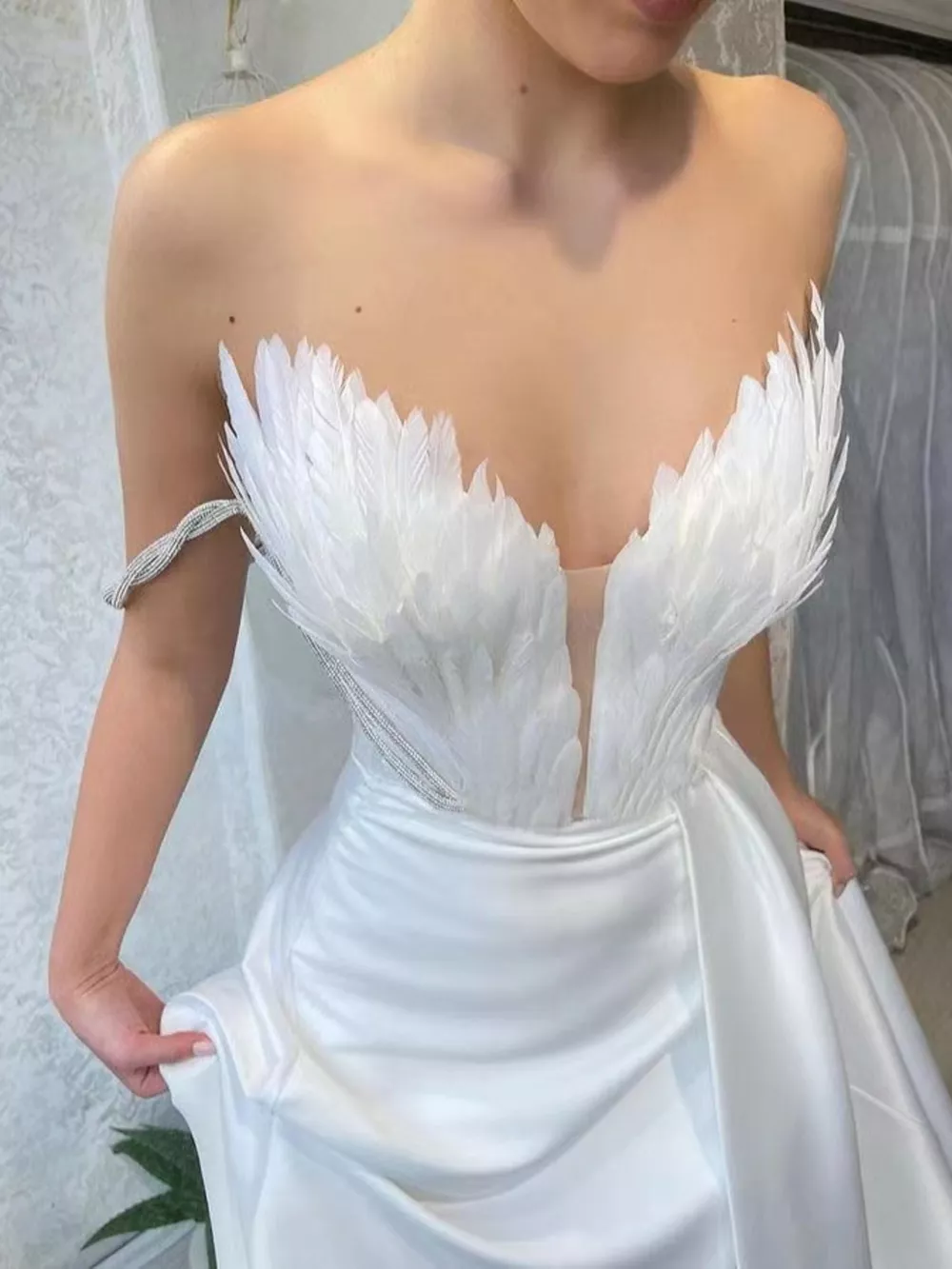Feather Embellished Slit Maxi Dress, image 8