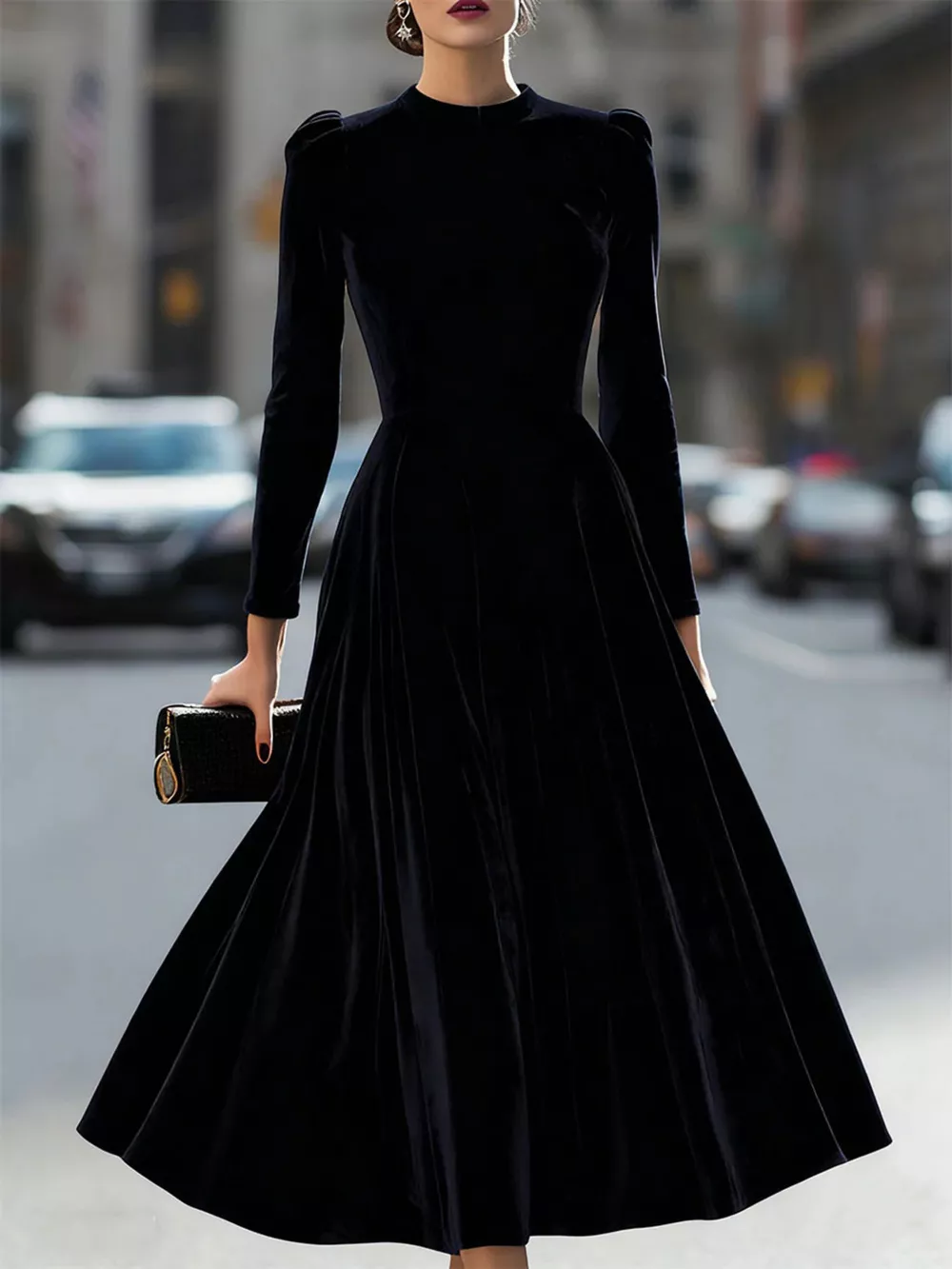 Velvet Long Sleeve A-Line Dress