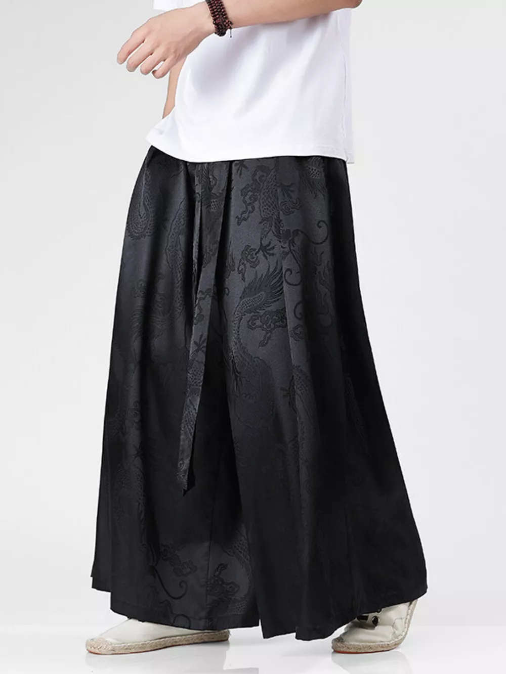 Men's Plus Size Dragon Pattern Wide Leg Pants, image 2