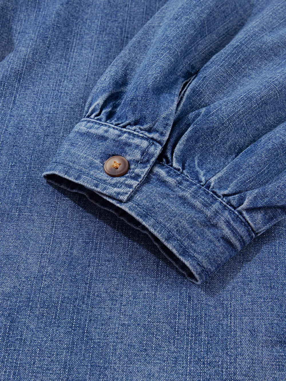 Three Quarter Sleeve Button Front Loose Denim Shirt, image 9