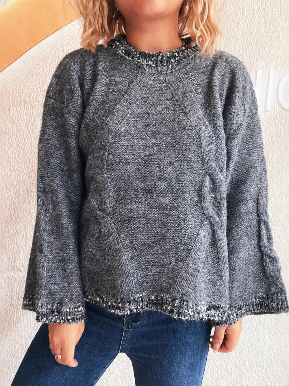 Contrast Trim Detail Round Neck Sweater, image 12