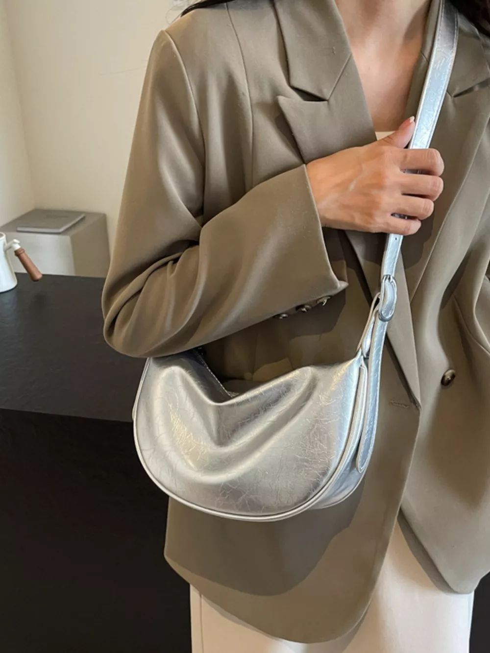 Adjustable Strap Crescent Crossbody Bag, image 5