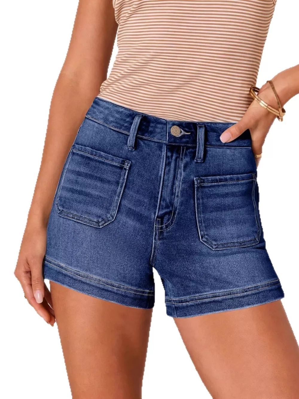 High-Waisted Pocketed Denim Shorts, image 2