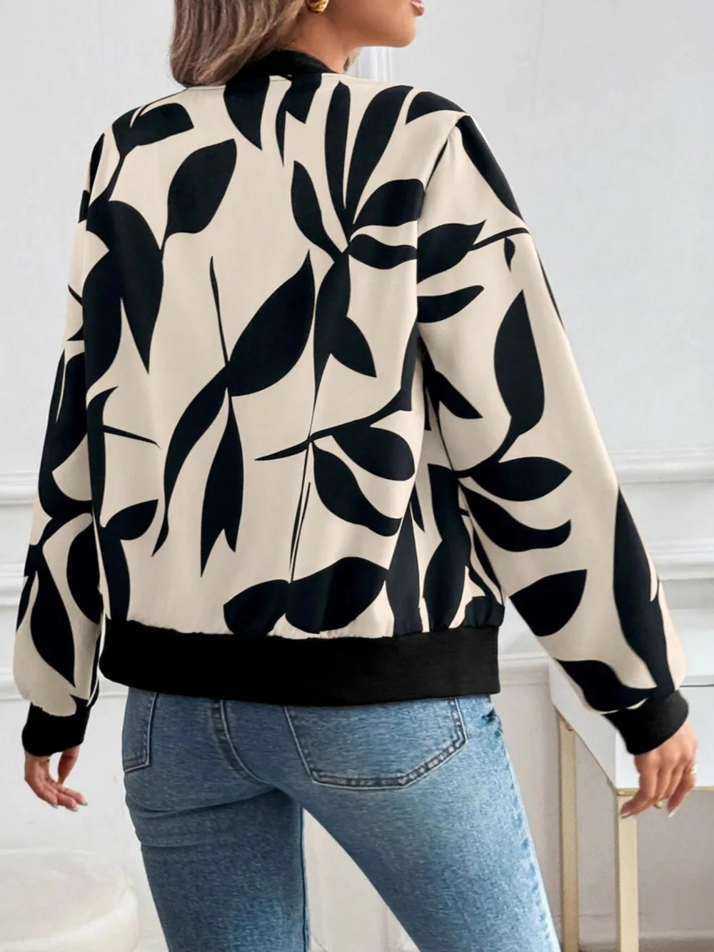 Printed Zip Up Long Sleeve Jacket, image 2