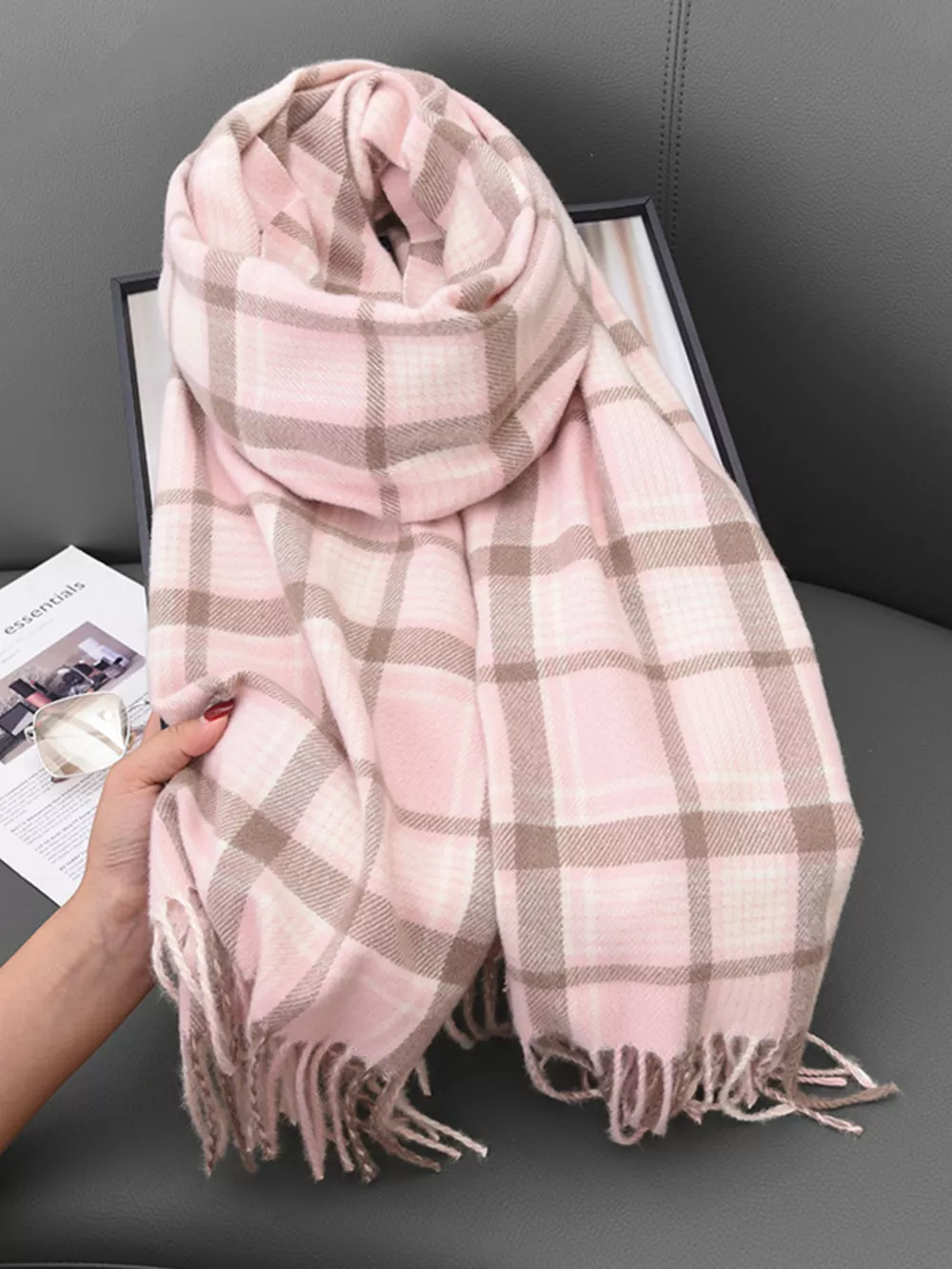 Plaid Tassel Hem Winter Scarf, image 5