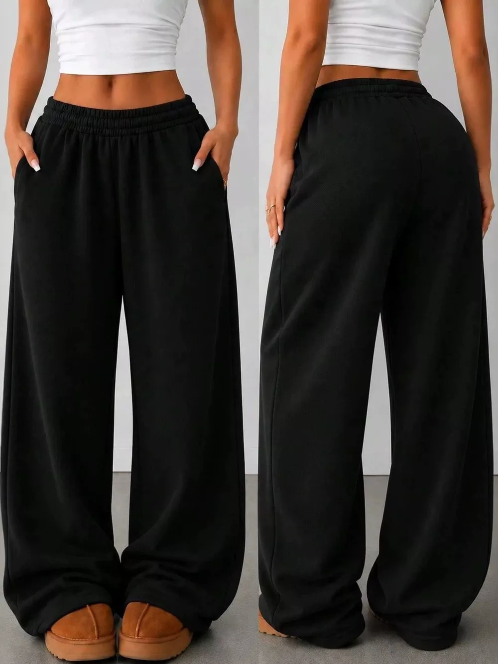 Elastic Waist Wide-Leg Sweatpants, image 9
