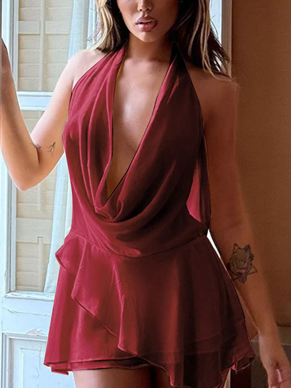 Ruffled Halter Neck Mini Dress, image 3