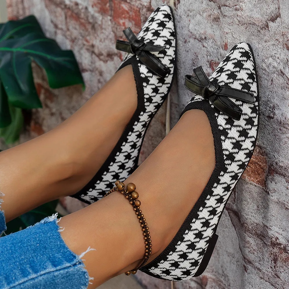 Houndstooth Point Toe Flats Slip-Ons, image 4