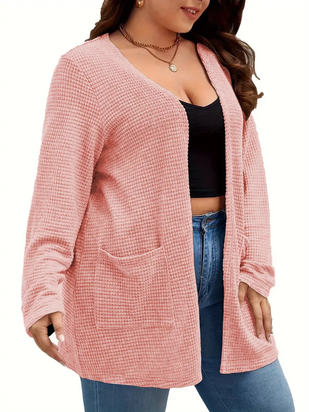 Plus Size Open Front Long Sleeve Knit Cardigan, image 10