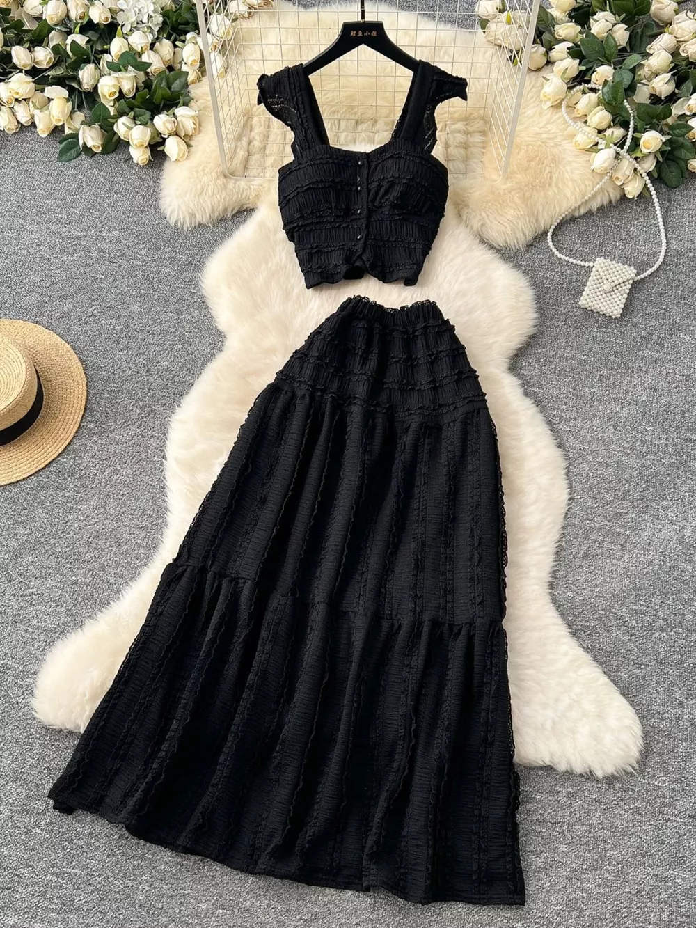 Textured Crop Top and Tiered Skirt Set, image 10