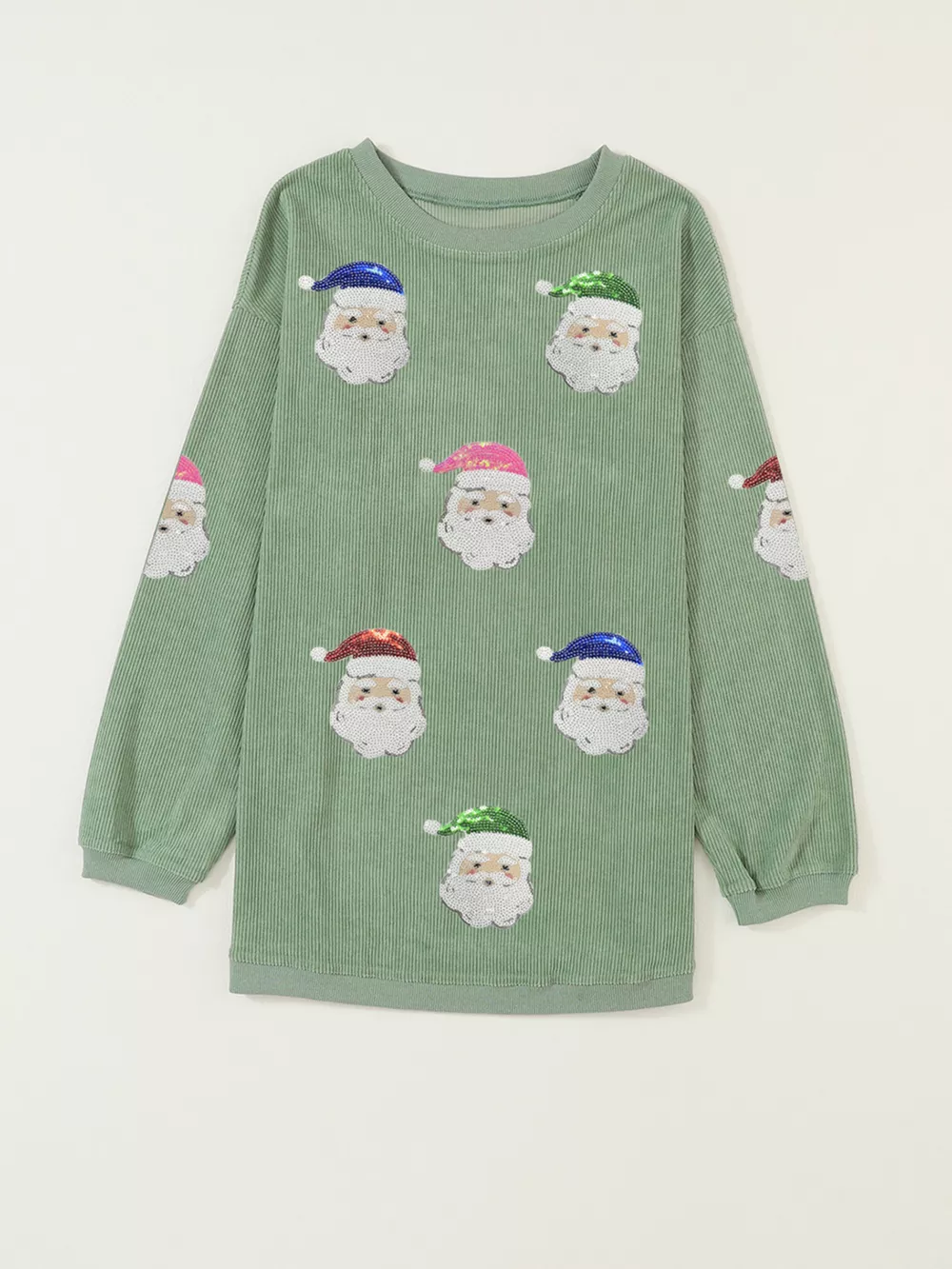 Corded Ribbed Sequin Patched Santa Claus Graphic Sweatshirt, image 3