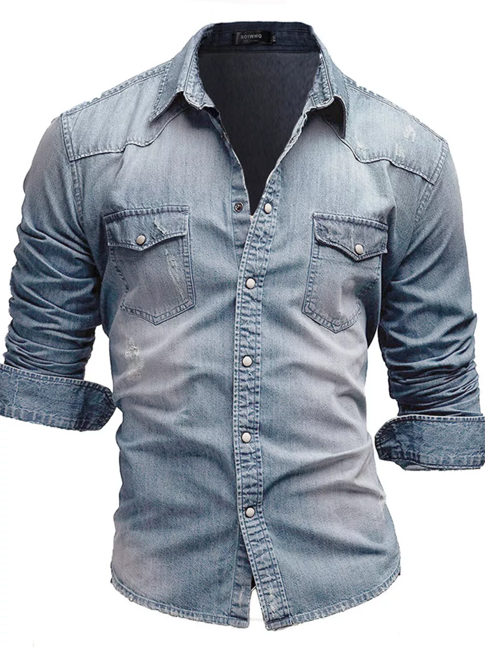 Men's Plus Size Vintage Washed Button Up Denim Shirt, image 6
