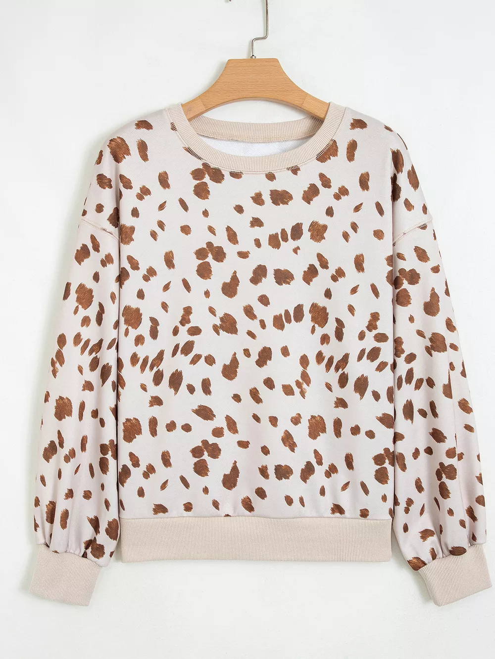 Leopard Print Dropped Shoulder Round Neck Casual Sweatshirt, image 3