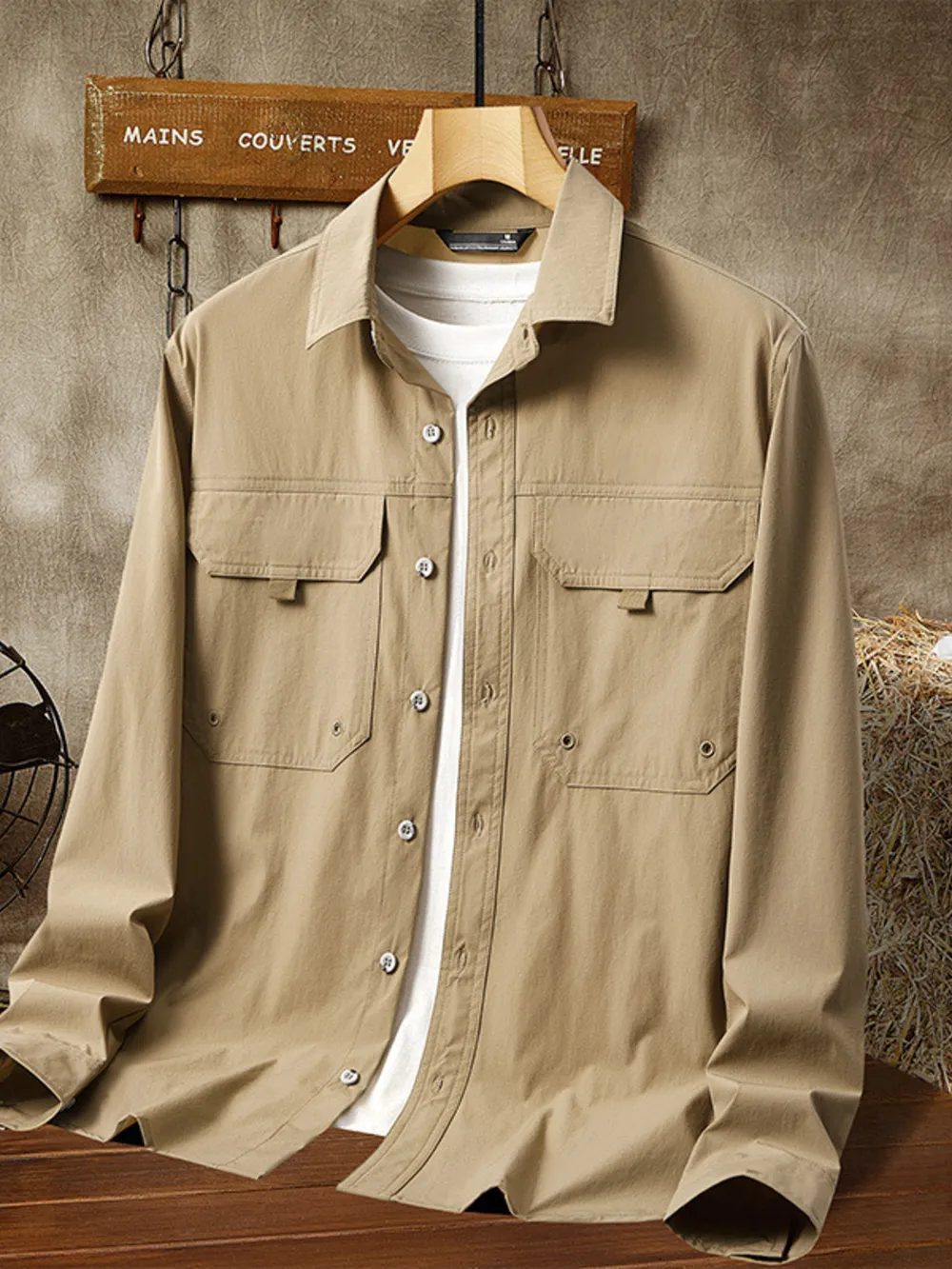 Men's Plus Size Casual Lightweight Button-Down Shacket, image 4