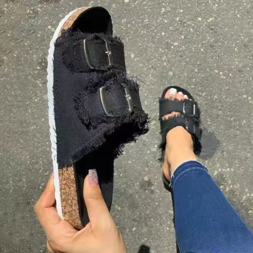 Frayed Edge Buckle Sandals