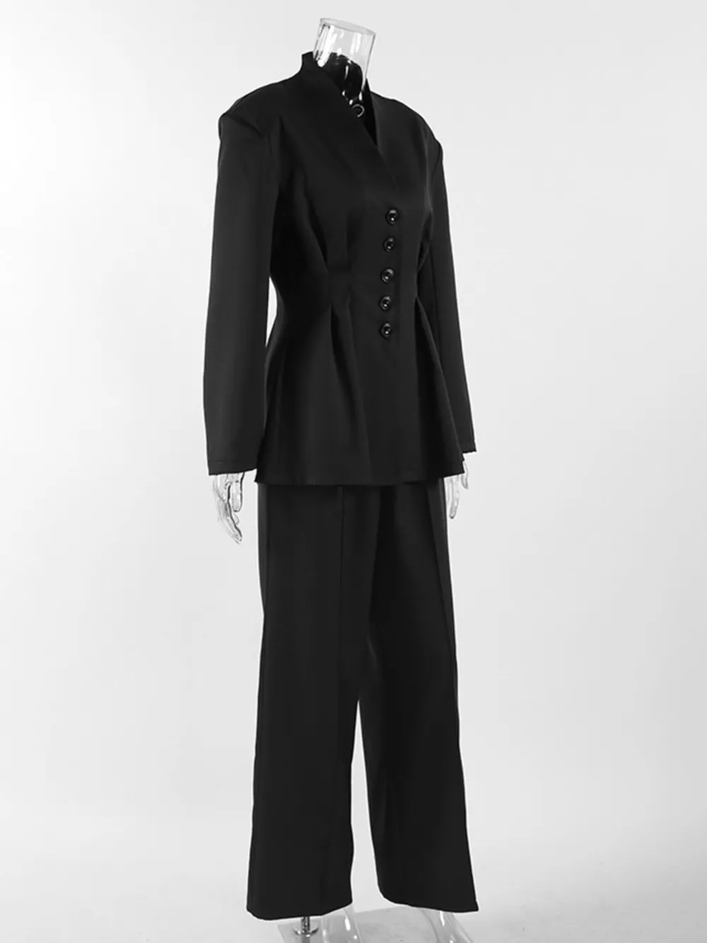 Chic Button Down Pleated Blazer and Wide-Leg Pants Suit Set, image 8