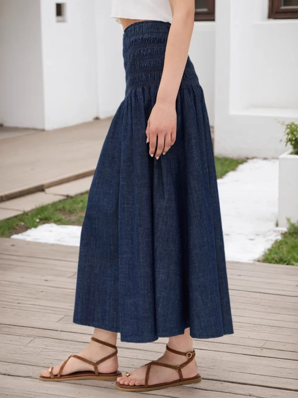 Elastic Waist Midi Skirt, image 3