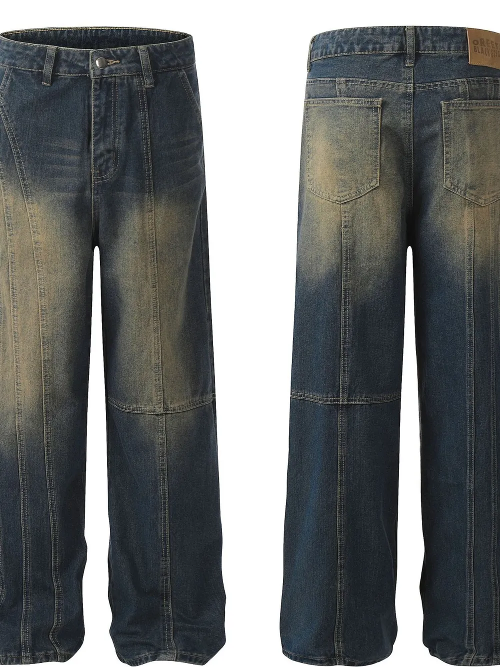 Men's Vintage Wash Wide Leg Relaxed Fit Jeans, image 6