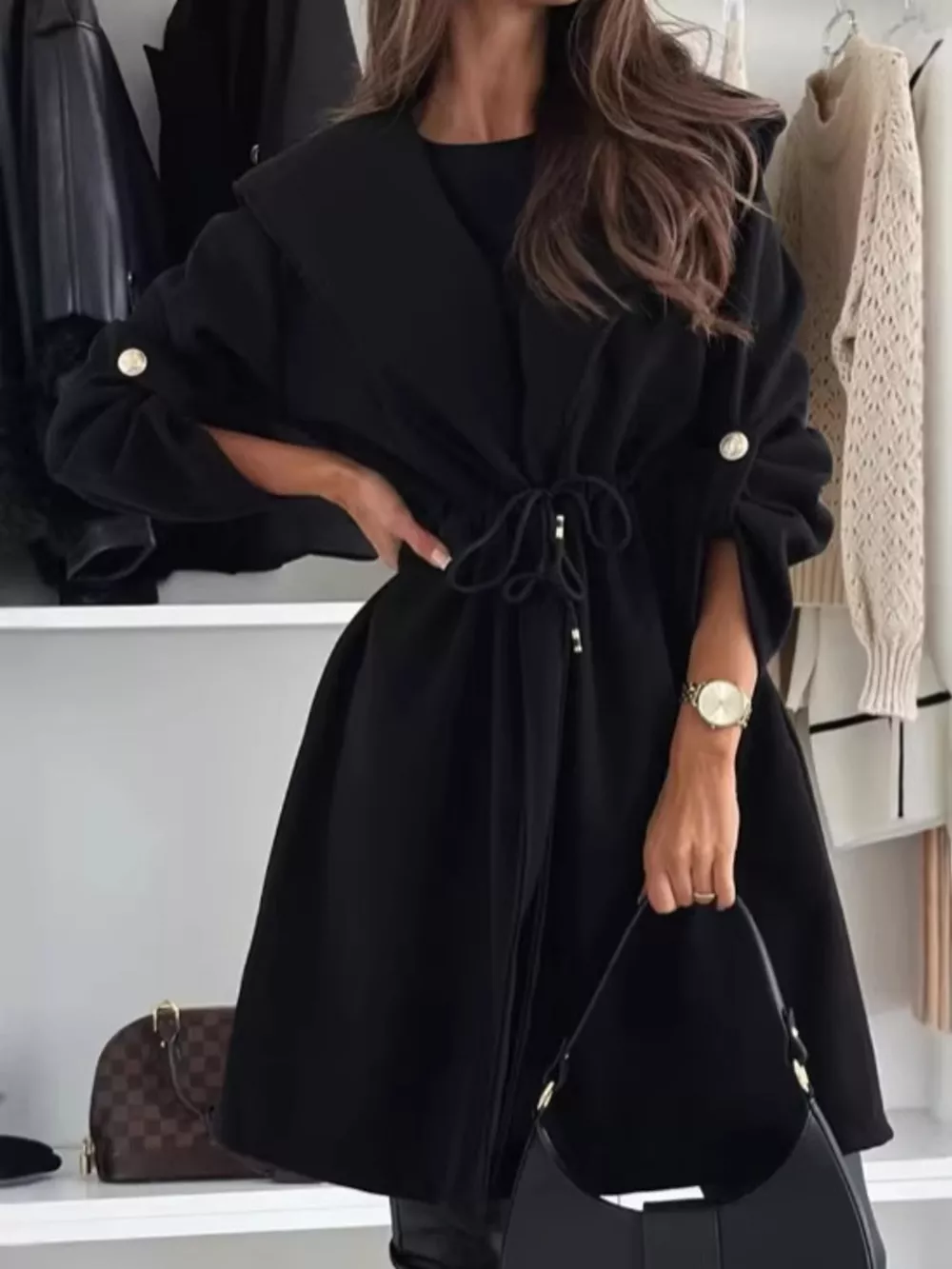 Full Size Hooded Drawstring Waist Casual Outerwear Plus Size, image 5