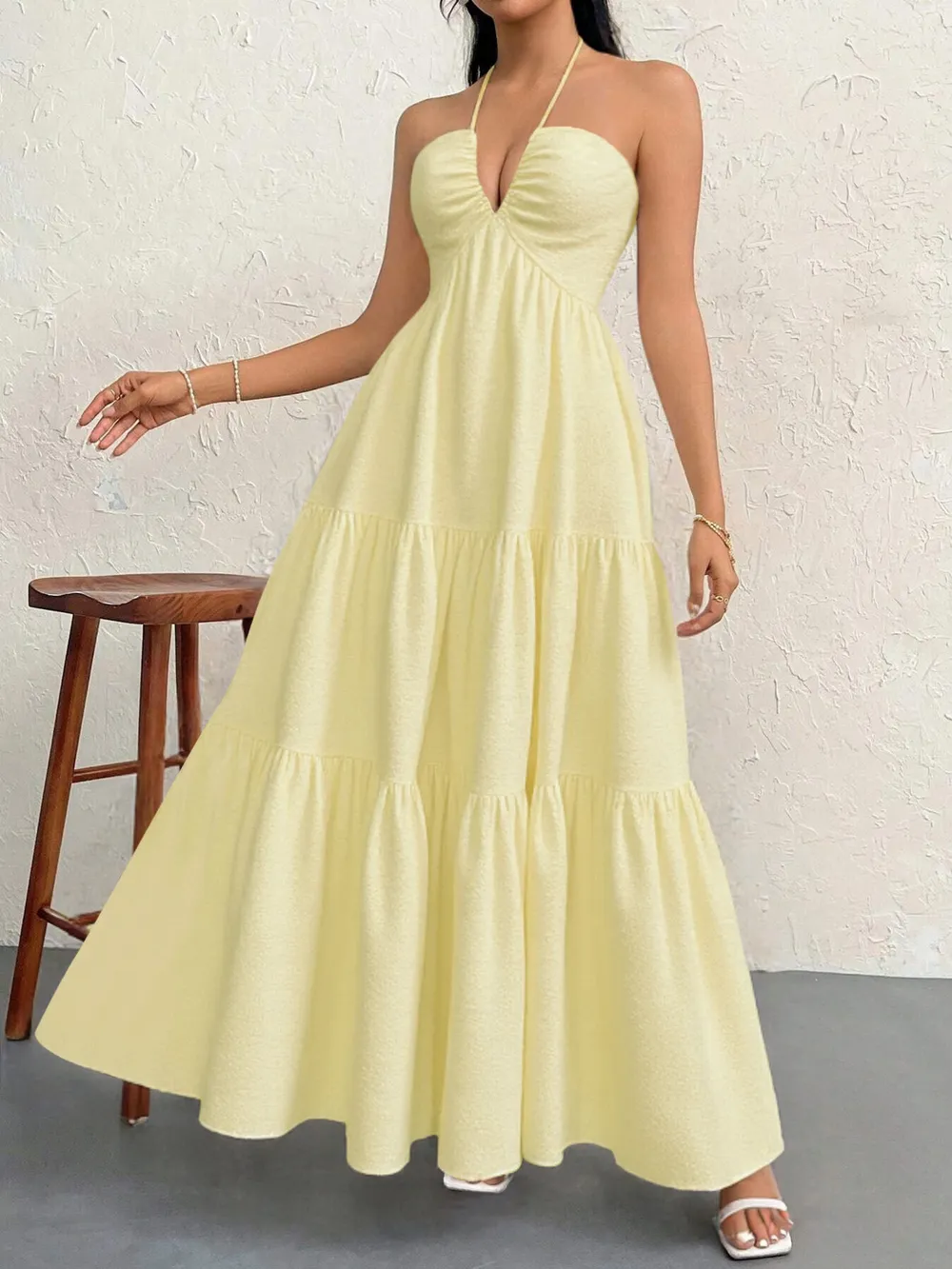 Halter Neck Tiered Maxi Dress, image 4