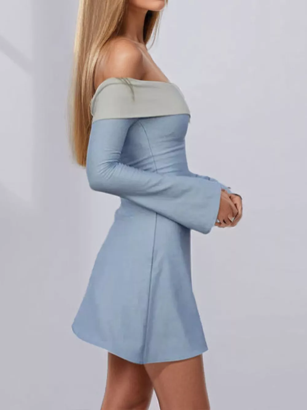 Off-Shoulder Flare Sleeve Mini Dress, image 3