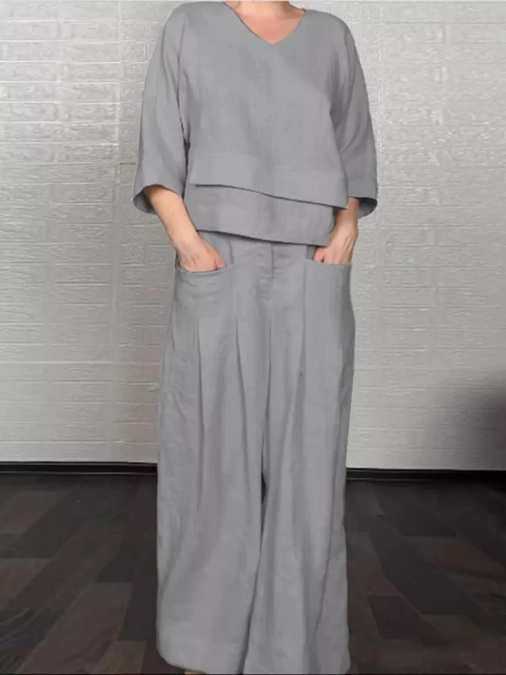 Full Size V-Neck Long Sleeve Top and Pants Set Plus Size, image 9