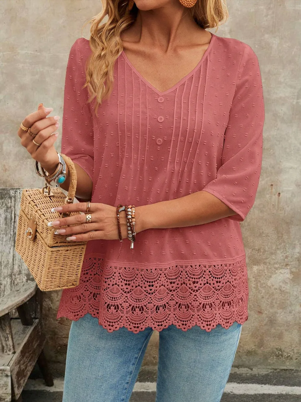 Lace Hem V-Neck Blouse, image 7