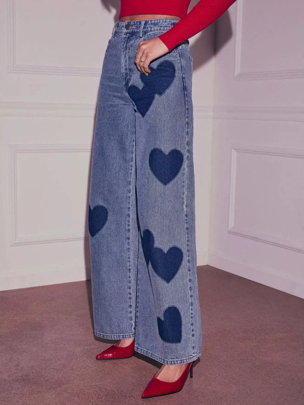 Heart High Waist Wide Leg Jeans, image 2