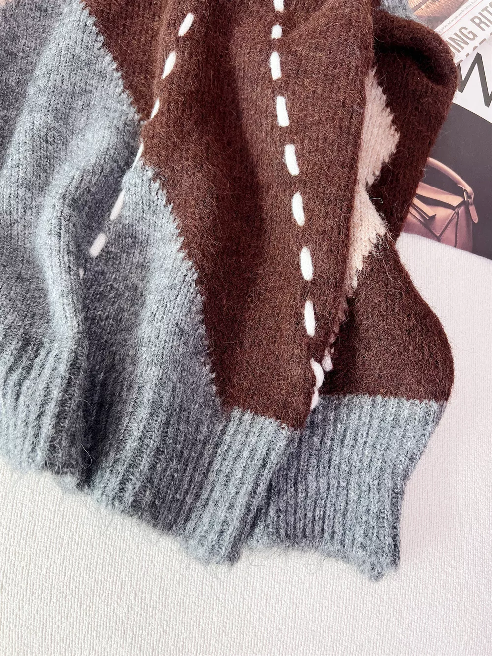 Argyle Pattern V-Neck Oversized Sweater, image 23