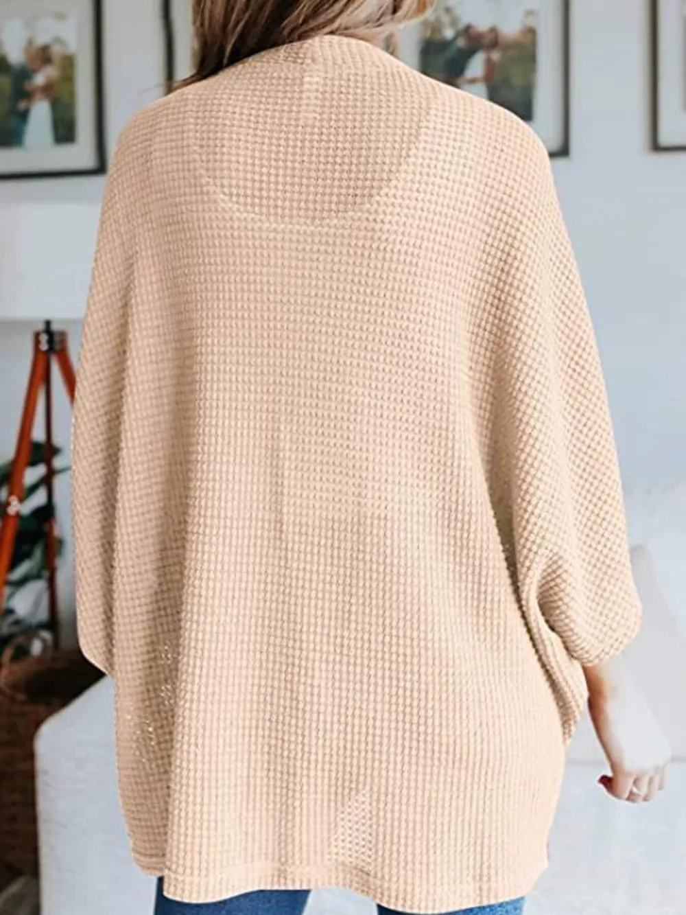 Full Size Open Front Waffle Knit Cardigan Plus Size, image 7