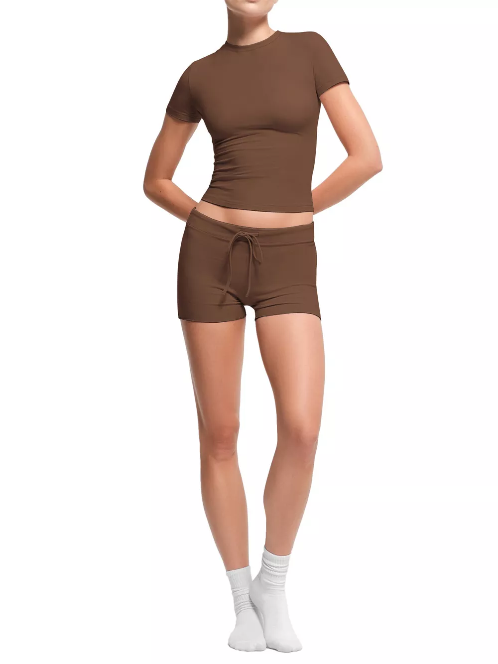 Mock Neck Crop Top and Drawstring Shorts Set, image 4