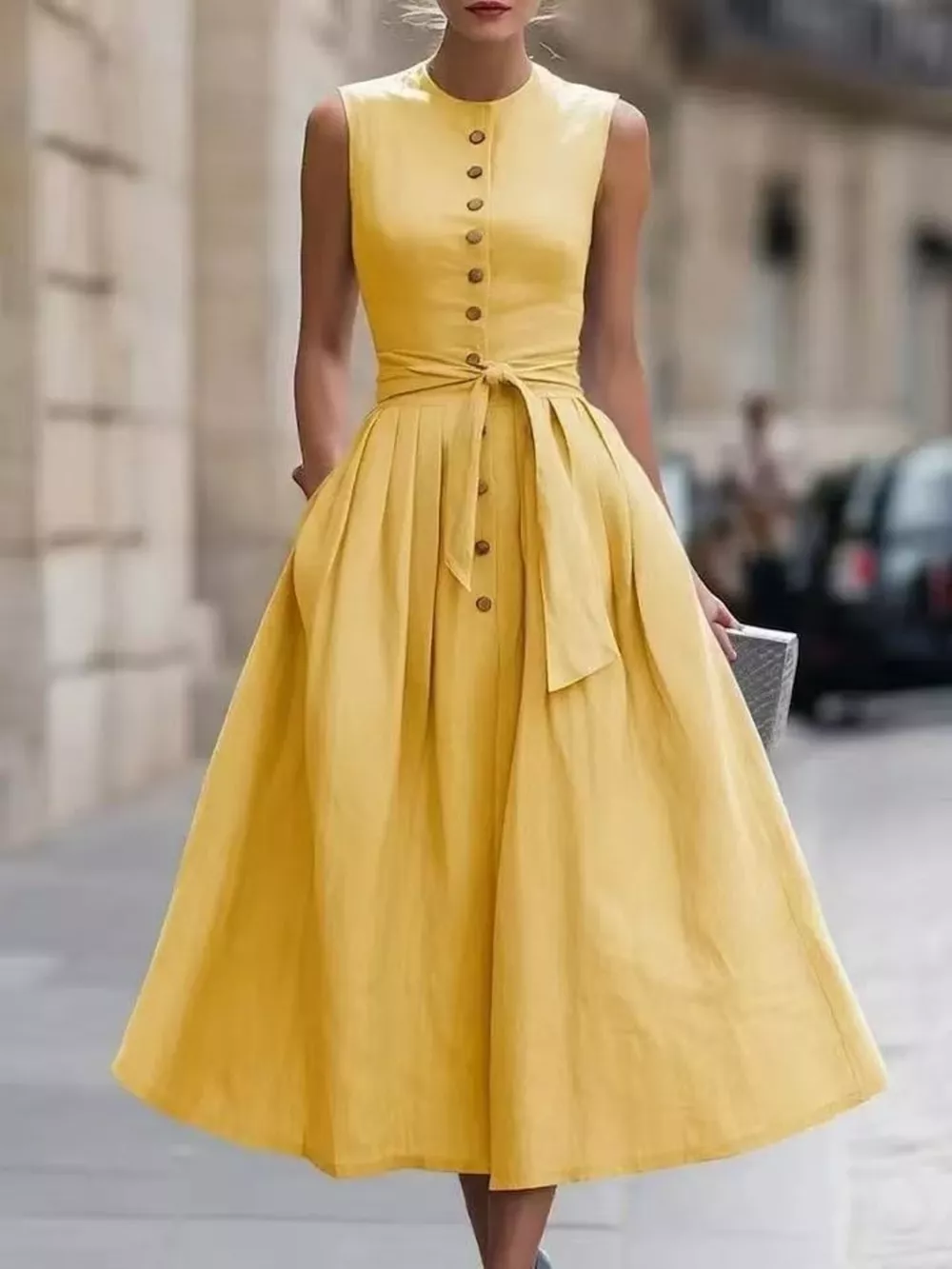 Full Size Sleeveless Button-Front Belted Midi Dress Plus Size, image 12
