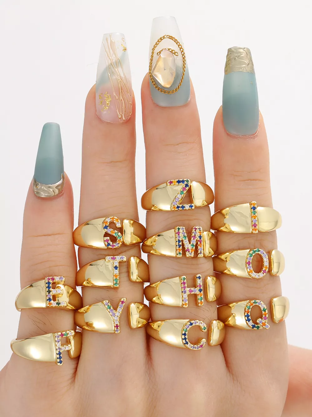 18K Gold-Plated Zircon Letter Ring, image 2