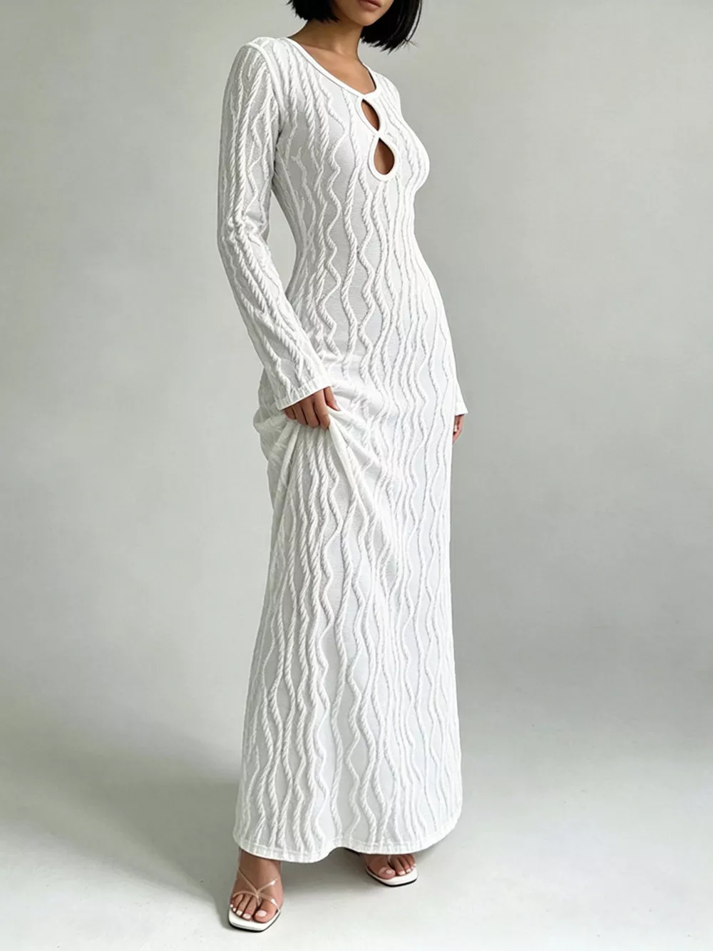 Textured Cut-Out Long Sleeve Maxi Dress, image 4
