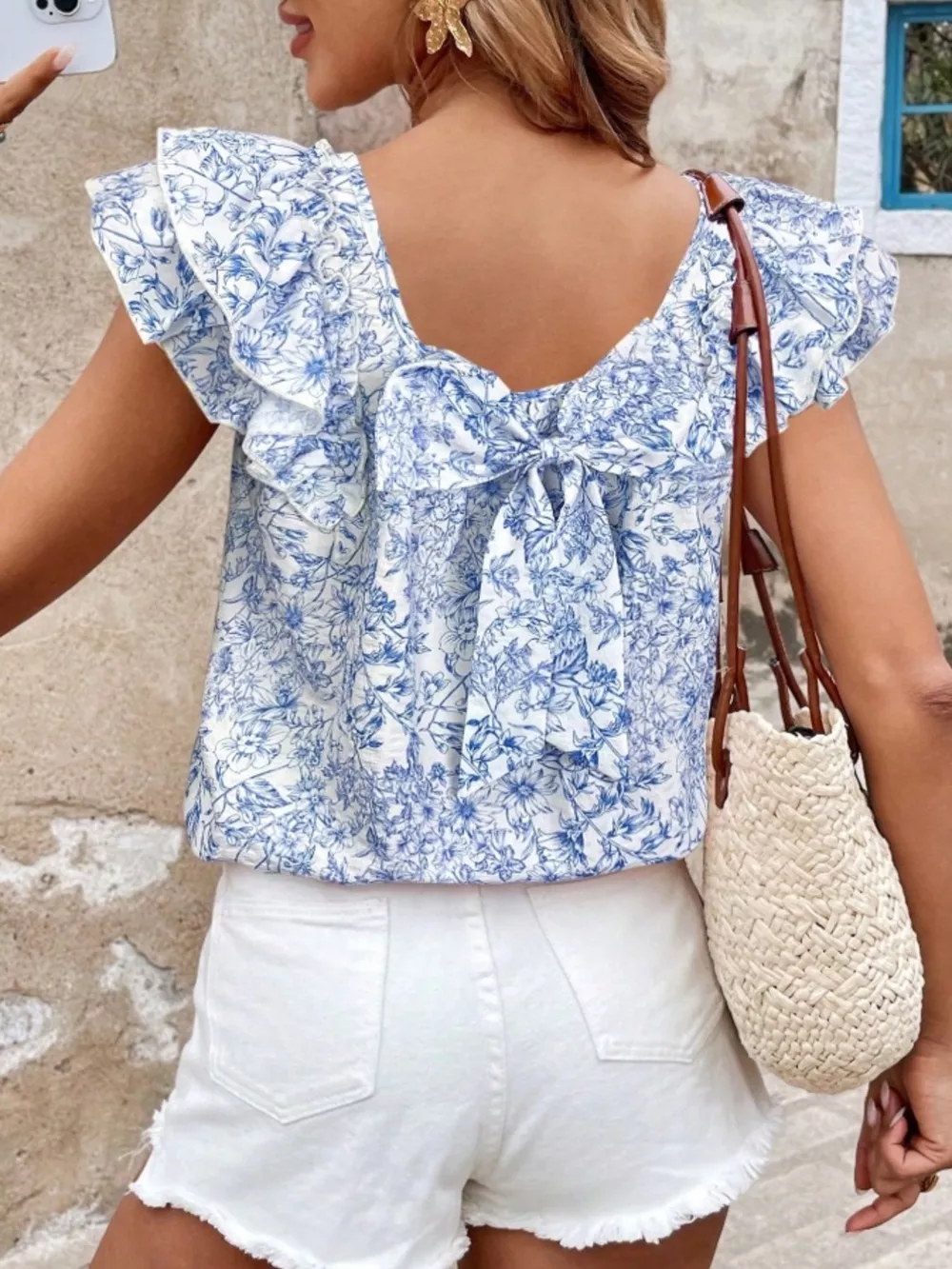 Floral Print Ruffle Trim Blouse, image 8